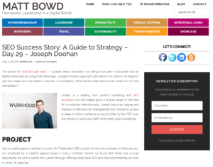 Joseph Doohan on Matt Bowd